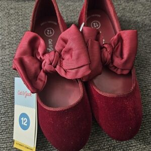 Cat & Jack Burgundy Velvet Bow Mary Jane Shoes